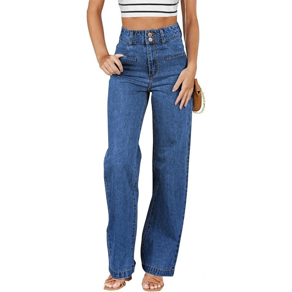 Women's Bluing High Waisted Straight Leg Stretchy Trendy Loose Denim Pants